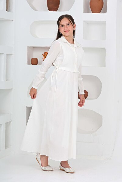 Pantulux Girl's 2 Piece Gofra Dress and Gilet Hijab Set - Lined - 100% Cotton-Modern Design-4948