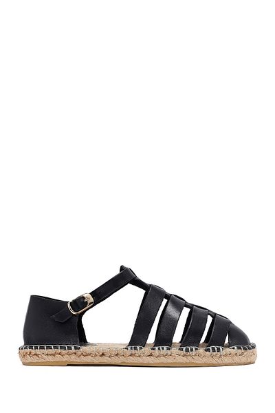 Derimod Women's Black Leather Espadrille 25Sfd206518