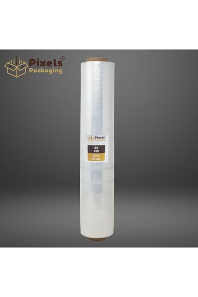 PixelsPackaging Pixel Packaging 2500g Clear Stretch Wrap Roll, Durable, Strong, Self-adhesive, and Waterproof