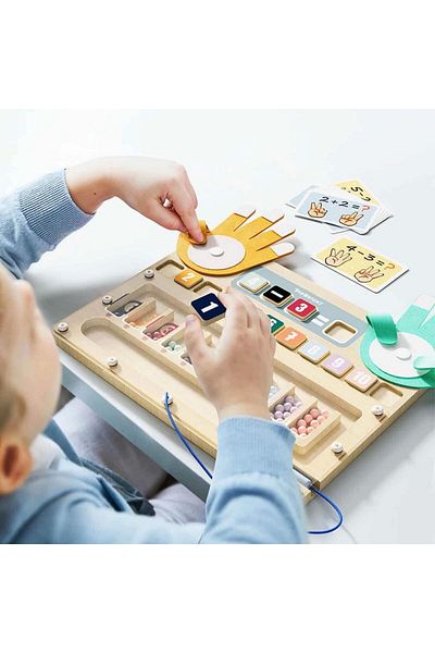 TOYFEST Educational Wooden Math Game with Fingers and Beads 55 Beads 11 Blocks + Cards