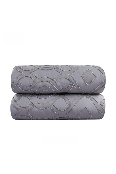 Red Rose Oscar Embroidered Microfiber Bedspread - Two Person, 7 Pieces, Gray