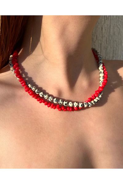 eyla collection Corjas – Double Helix Handmade Necklace with Natural Jasper and Coral Stone