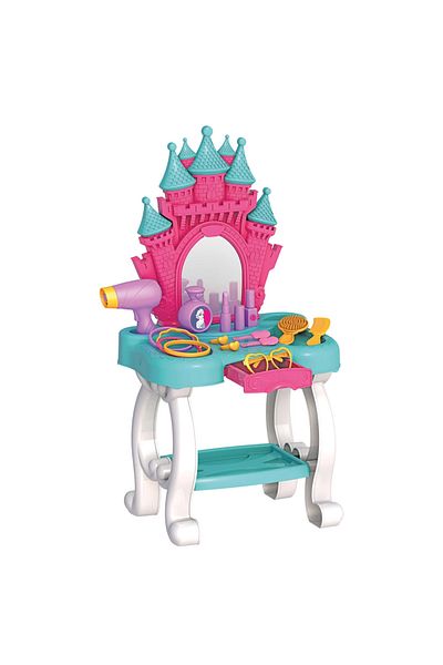 TOYFEST Beauty Table with Frozen Castle Design – Including 15 Accessories, Mirror and Dryer