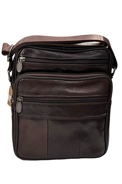 HASSION Men's Genuine Leather Handbag, Small Brown Size, 20 x 18 x 5 cm