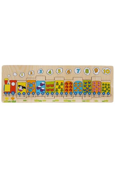 TOYFEST Wooden Bultak Numbered Animal Train Puzzle 11 Pieces 44.5X15 cm Educational Number Game