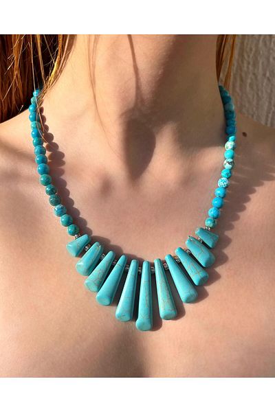eyla collection Aqualine – All Real Turquoise Stone Handmade Necklace / Stainless Steel