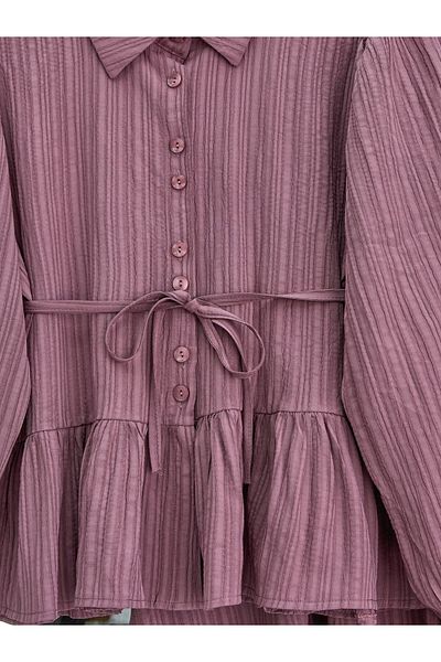 Modamorfo Ruffled Skirt, Buttoned Waist, Lace-Up Skirt Suit - Cherry