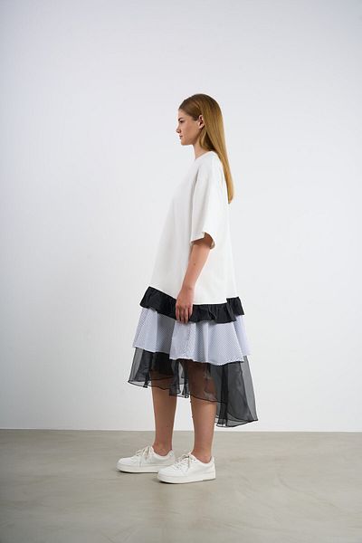 HANIQA Short Sleeve Summer Combed Cotton Dress with Tulle Skirt Detail |   44-50 |   25227