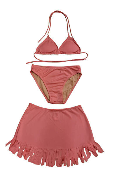 Glowzia Neon Pembe Kadın Üçgen Etekli Bikini Takımı