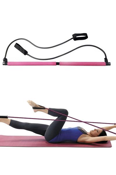 Delta Pilates Set – Gymnastics Bar Thick 15 mm Non-Slip Mat Resistance Pilates Band Butterfly Tool Pink