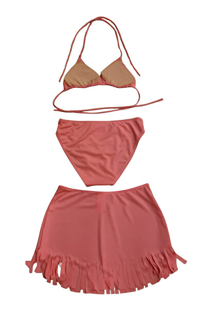 Glowzia Neon Pembe Kadın Üçgen Etekli Bikini Takımı