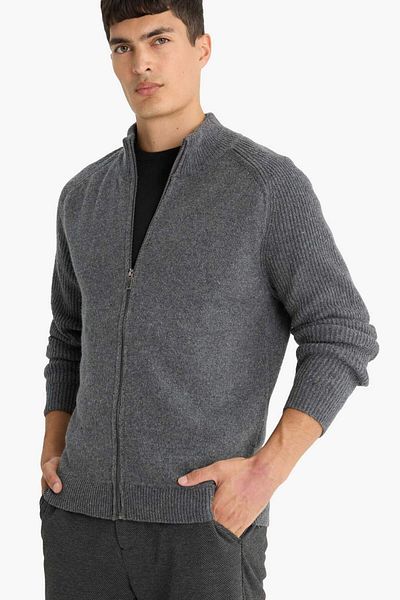 DeFacto Cardigan de tricotaj cu fermoar cu guler vertical standard F2983AX25WN