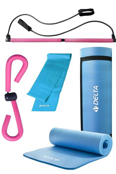 Delta Set Pilates – Tijă de gimnastică Gros 15 mm Covoraș anti-alunecare Rezistență Bandă Pilates Instrument Fluture Albastru