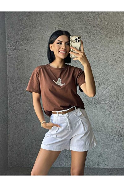 Eda Başak Atelier Wide Leg (Wed Leg) Cep Detaylı Yüksek Bel Mini Şort