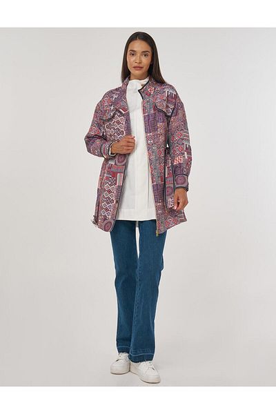 Kayra Patterned Stand Collar Jacket Indigo