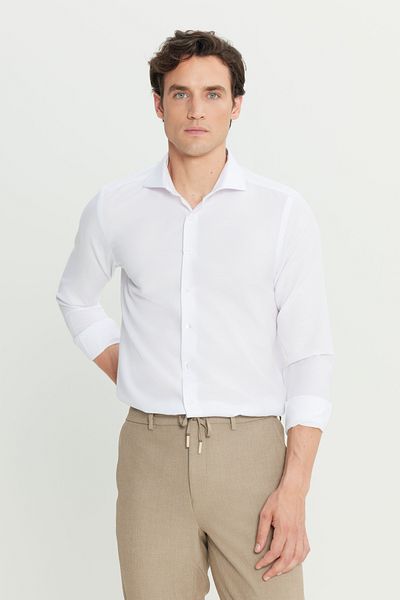 AC&Co / Altınyıldız Classics Men's White Tailored Slim Fit Slim Fit Small Italian Collar Dobby Oxford Shirt