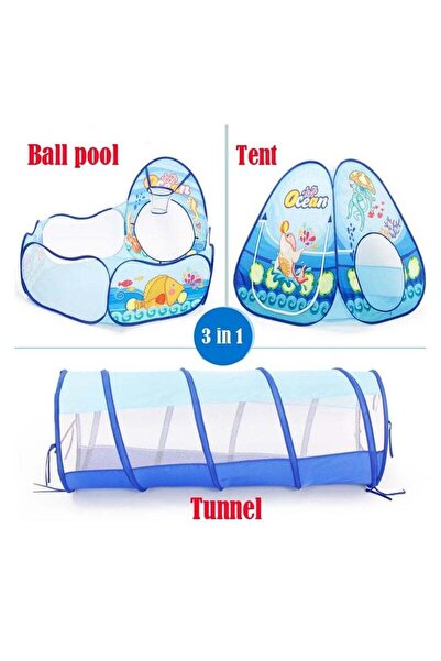 LIXADA 3-In-1 Pop Up Foldable Portable Indoor Outdoor Play Tent House With Tunnel And Ball Pool For