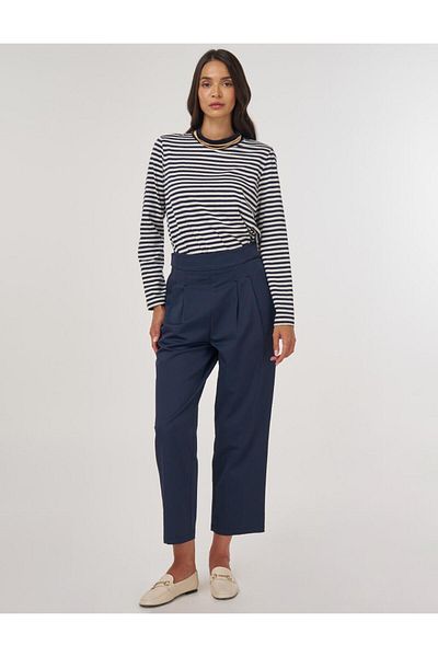 Kayra Carrot Cut Pleated Trousers Dark Navy Blue