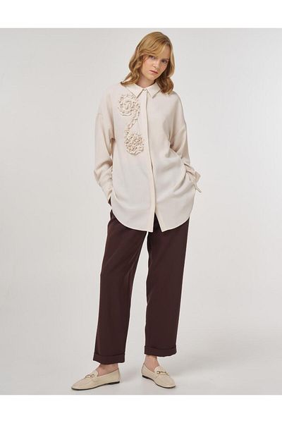 Kayra Appliqued Off Shoulder Tunic Cream