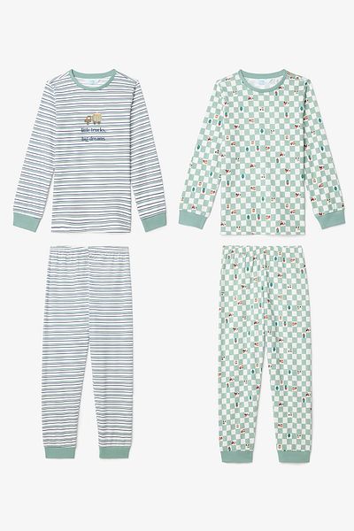 Penti Off White Boy's Little Truck Striped Long Sleeve 2-Piece Pajamas Set