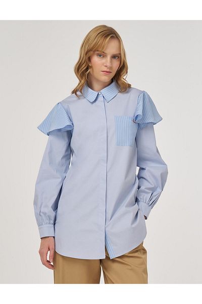 KYR Ruffle Detailed Cotton Tunic Blue