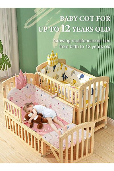 Ma Baby Multifunctional Baby Beside Crib, Infant Toddlers Wood Bed With Double Decker, Baby Cots bdm13
