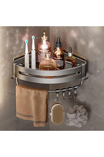 Generic FDTY 1 قطعة رفوف دش الحمام مع 4 خطافات وقضيب منشفة، بدون حفر وقابلة ل...