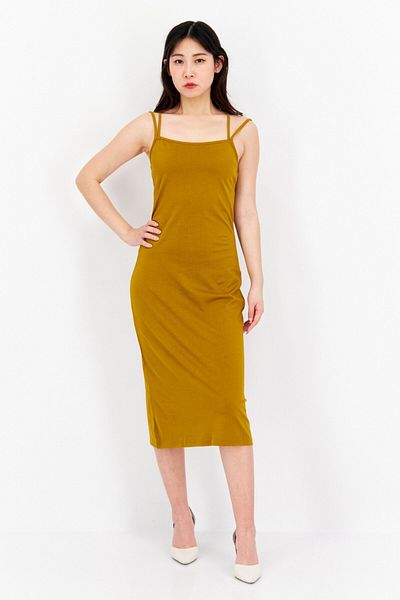 Zign Women Plain Midi Dress, Mustard