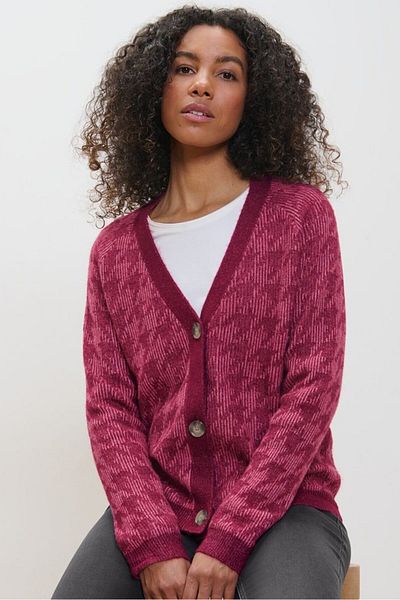 Tchibo Women V Neck Allover Print Cardigan, Maroon