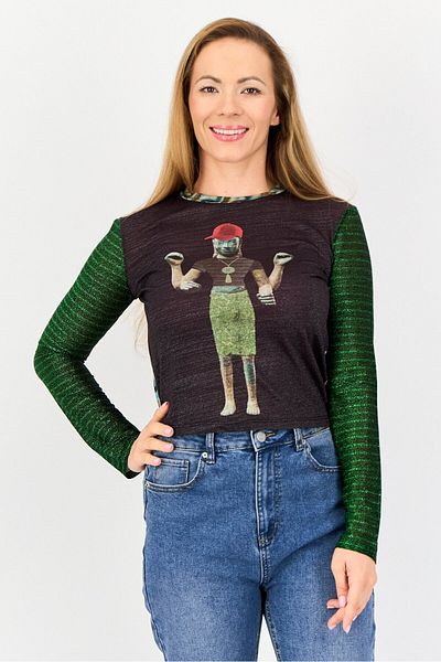 Desigual Women Crew Neck Long Sleeve Graphic Print Top, Multicolor