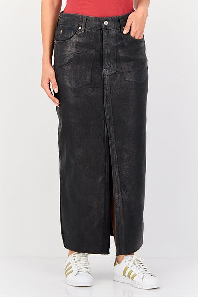 Don't Call Me Jennyfer Women Washed Denim Maxi Skirt, Black