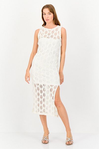 Koton Ole x Women Textured Side Slit Bodycon Dress, Off White