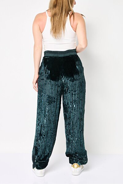 Emporio Armani Women Regular Fit Stripe Drawstring Palazzo Pants, Dark Green