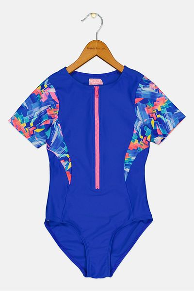 Zoggs Kids Girl Graphic Print One Piece Swimsuit, Blue