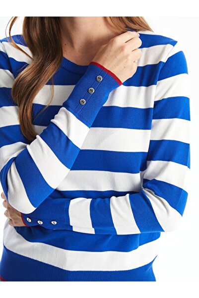 LC Waikiki Albastru guler rotund bloc de culoare Pulover tricot pentru femei