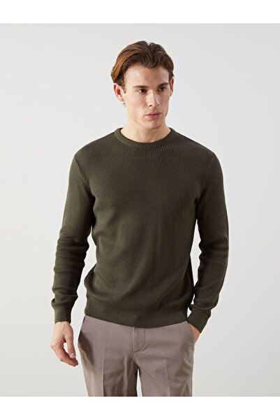 LC Waikiki Ανδρικό πλεκτό πουλόβερ με λαιμόκοψη χακί