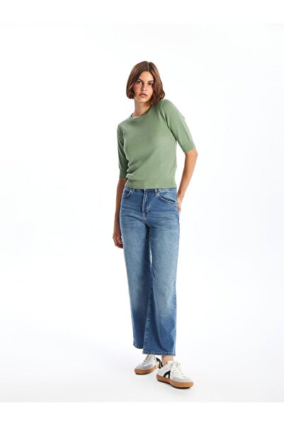 LC Waikiki Bisiklet Yaka Düz Kısa Kollu Kadın Triko Kazak