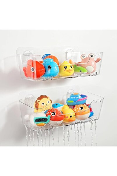 Generic عبوة من 2 حامل تخزين لألعاب الحمام، حامل ألعاب حمام شفاف مع فتحات تصر...