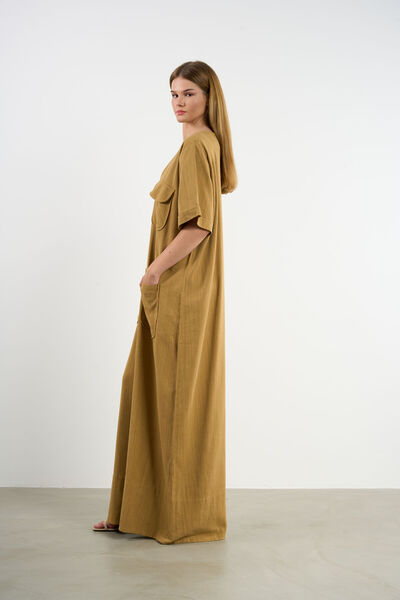 HANIQA Keten Görünümlü Geniş Kesimli Tulum | 44-50 | 25235