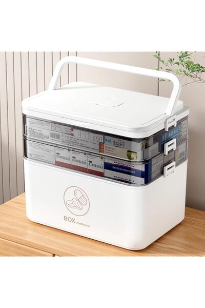 Generic صندوق تخزين الأدوية من ANTOLE، منظم أدوية بثلاث طبقات، صندوق أدوية كب...