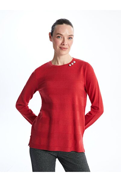 LC Waikiki Pulover roșu guler rotund texturat pentru femei
