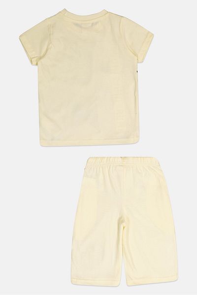 Marvel Toddlers Boy 2 Pcs Crew Neck Graphic Print Top And Shorts Set, Light Yellow