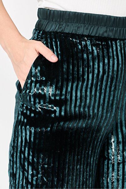 Emporio Armani Women Regular Fit Stripe Drawstring Palazzo Pants, Dark Green