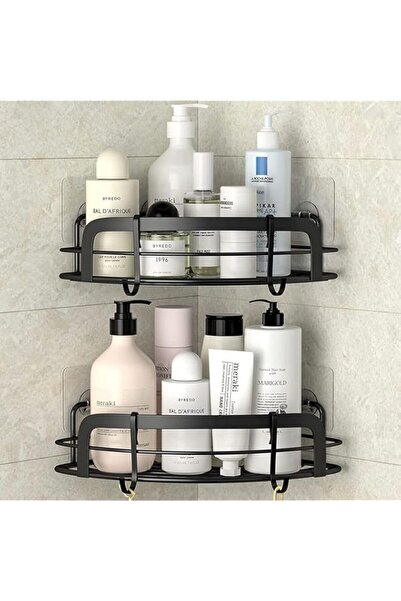 Generic حامل دش زاوية أسود كبريتي | رف دش لاصق من الفولاذ المقاوم للصدأ | رف ...