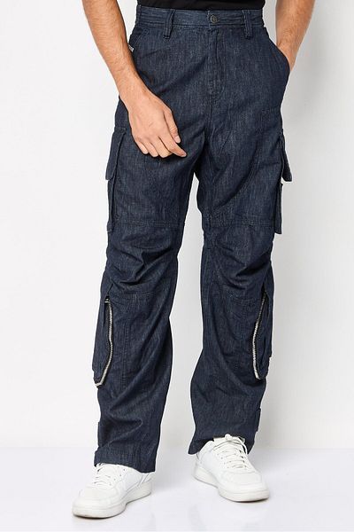 Diesel Men Regular Fit Plain Cargo Pants, Dark Navy