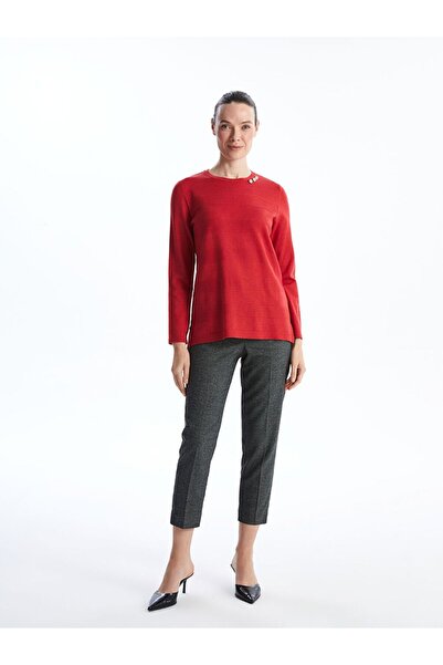 LC Waikiki Pulover roșu guler rotund texturat pentru femei