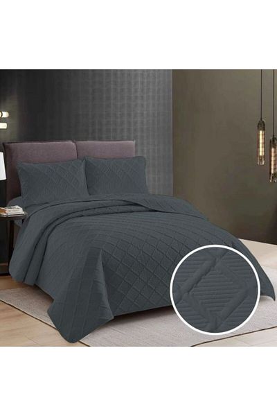 Ralex Quilted Bedspread UNI 230 x 250 cm with 2 Pillowcases 50 x 70 cm, Diamond Pattern, Anthracite Cool G