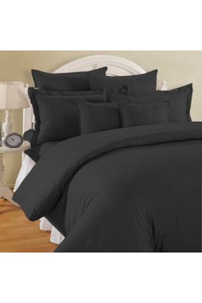 HomePuls Double King Size Bedding Set 6 Pieces Polycotton Damask Stripe 1 cm, Black