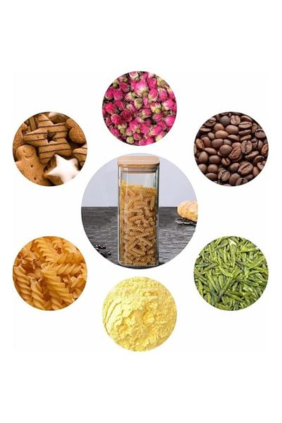 Generic Mash 3-Piece Kitchen Food Storage Square Glass Canister Jar With Airtight Bamboo Lid For Cereals, P