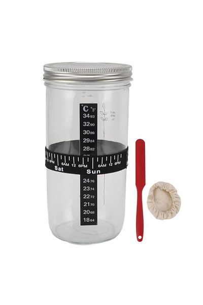 Generic Glass Sourdough Bread Starter Jar with Tools Kit with Thermometer, Markings for Volume and Net Weig
